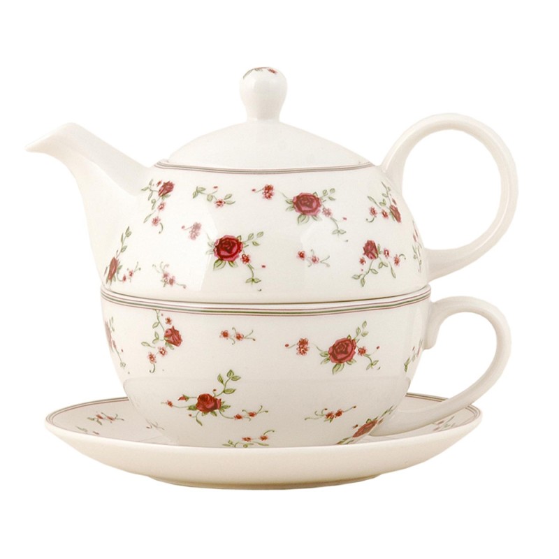 Clayre & Eef Tea for One 400 ml Beige Keramik Rund Blumen