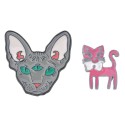 Melady Damenbroche Katzen 3x1x3 cm / 1x1x2 cm Grau Rosa Metall