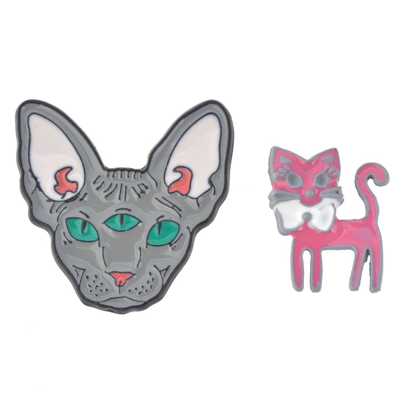 Melady Women's Brooch Cats 3x1x3 cm / 1x1x2 cm Grey Pink Metal