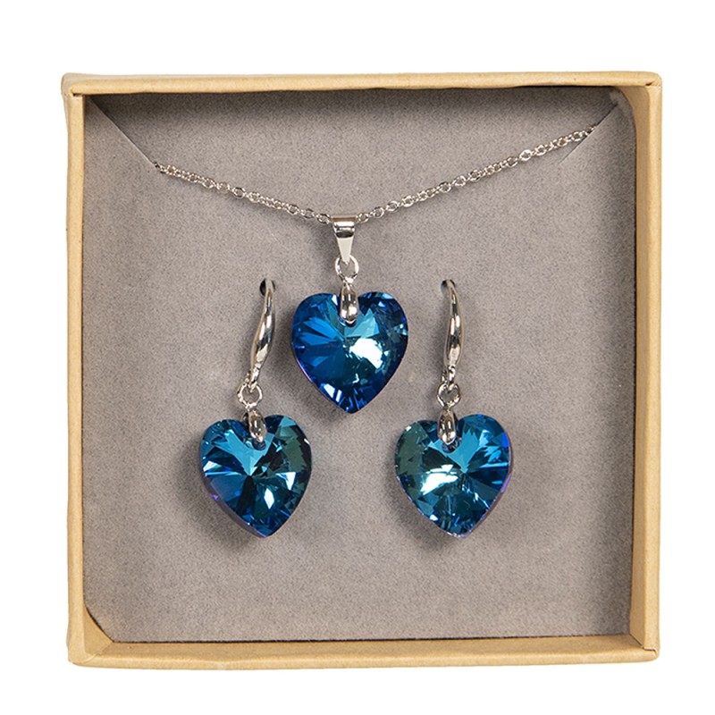 Melady Damen Halskette Ohrring Set Kristall Blau Metall Herzen