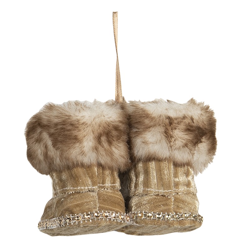 Clayre & Eef Kersthanger Schoenen 8x7x7 cm Goudkleurig Stof