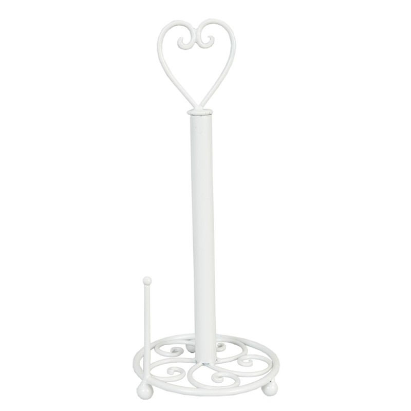 Clayre & Eef Kitchen Roll Holder Ø 18x39 cm White Iron Heart