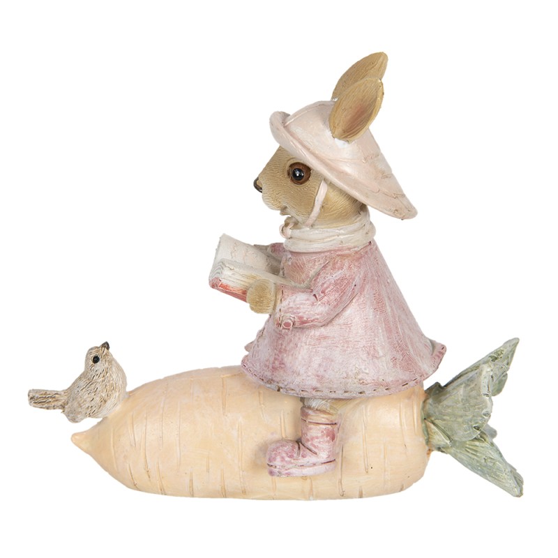 Clayre & Eef Figurine Rabbit 13x5x11 cm Beige Pink Polyresin