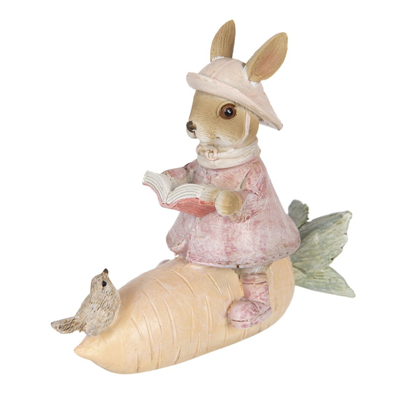 Clayre & Eef Figurine Rabbit 13x5x11 cm Beige Pink Polyresin