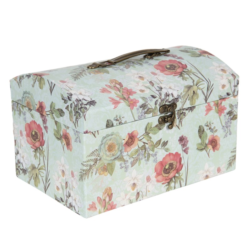 Clayre & Eef Décoration valise set de 3 26x18x16/24x16x14/22x14x12 cm Vert Carton Rectangle Fleurs