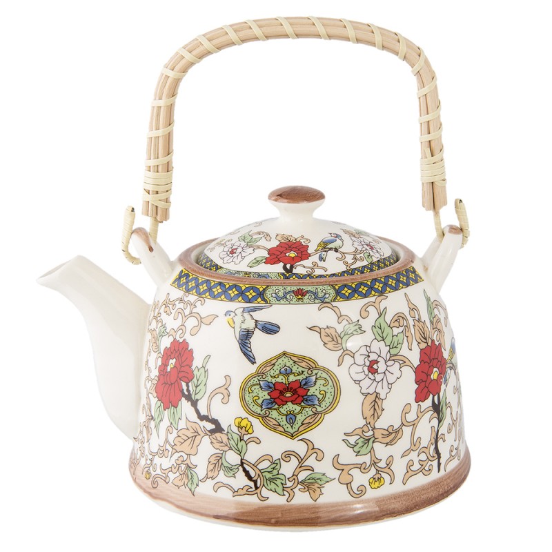 Clayre & Eef Teapot with Infuser 700 ml Beige Red Ceramic Round