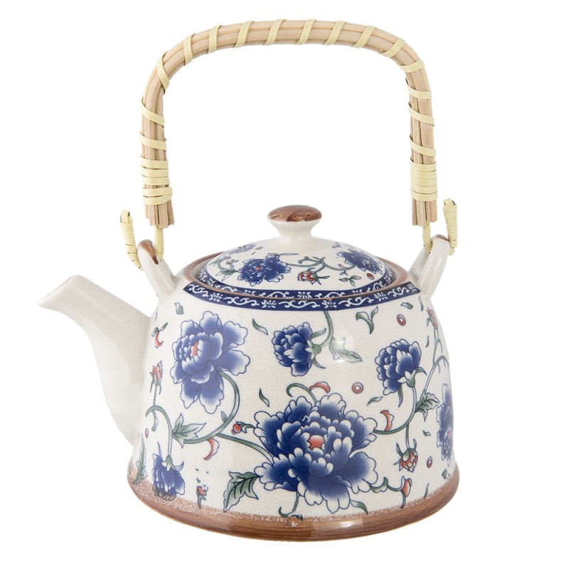 Clayre & Eef Teapot with Infuser 700 ml Blue Ceramic Round Flowers