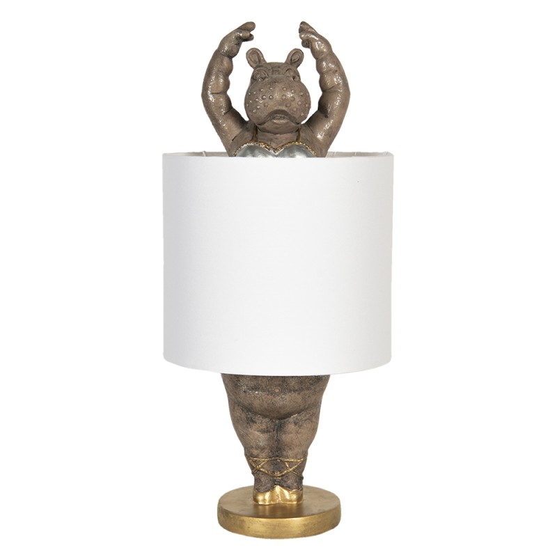 Clayre & Eef Table Lamp Hippopotamus Ø 20x44 cm  White Gold colored Plastic Round
