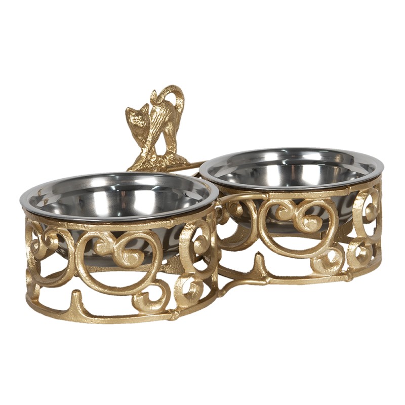 Clayre & Eef Dog Bowl 2x750 ml Gold colored Iron Cat