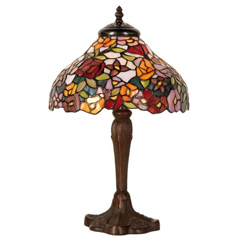 LumiLamp Lampe de table Tiffany Ø 26x40 cm Marron Rouge Verre Fleurs