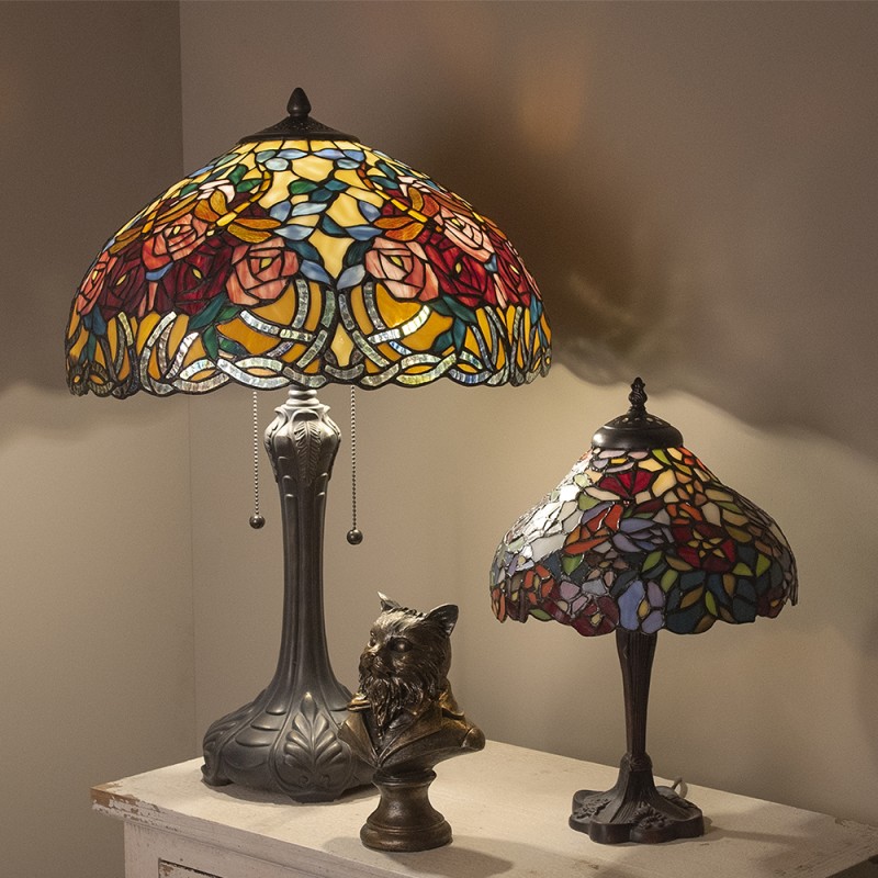 2LumiLamp Lampe de table Tiffany Ø 26x40 cm Brun, Rouge, Vert, Blanc Vitrail