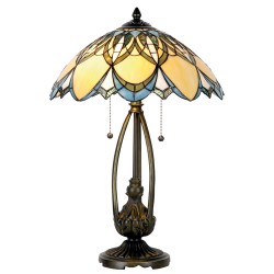LumiLamp Lampe de table Tiffany Ø 40*60 cm E27/max 2*60W Bleu, Beige Vitrail