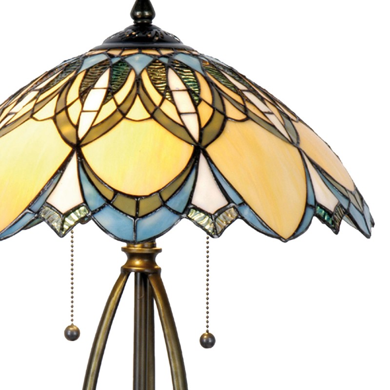2LumiLamp Tiffany Tafellamp 5LL-5320 Ø 40*60 cm E27/max 2*60W Blauw Beige Glas in lood Driehoek Tiffany Bureaulamp