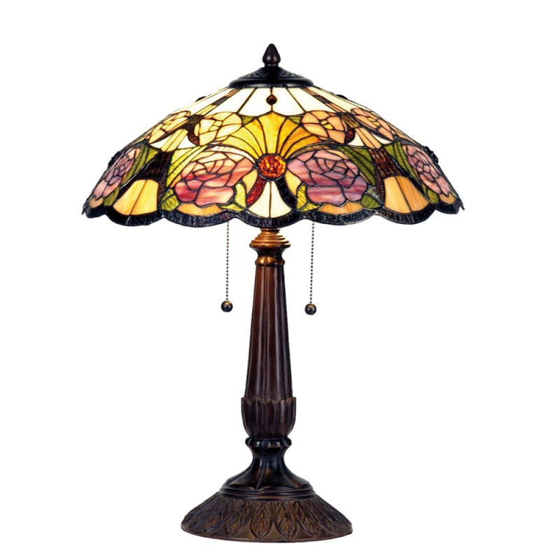 LumiLamp Tiffany Tischlampe 5LL-5546 Ø 44*57 cm E27/max 2*60W Gelg, Grün, Rosa Glasmalerei Dreieck Blume