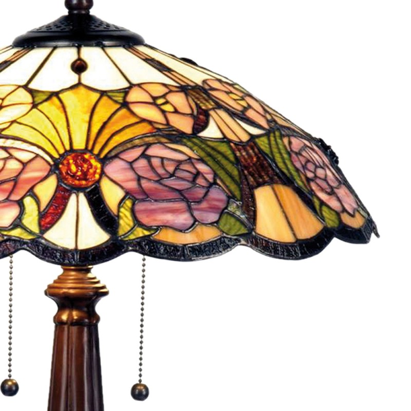 2LumiLamp Tiffany Tischlampe 5LL-5546 Ø 44*57 cm E27/max 2*60W Gelg, Grün, Rosa Glasmalerei Dreieck Blume