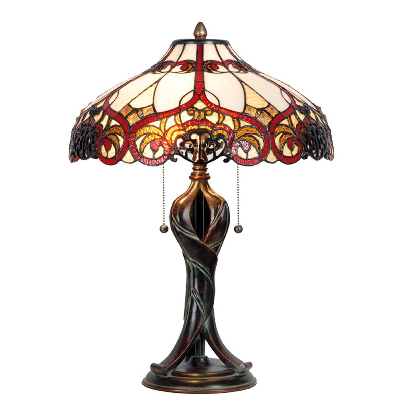 LumiLamp Lampe de table Tiffany Ø 41x56 cm  Beige Rouge Verre Triangle