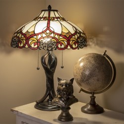 LumiLamp Lampe de table Tiffany Ø 41*56 cm E27/max 2*60W Blanc, Brun, Vert Vitrail