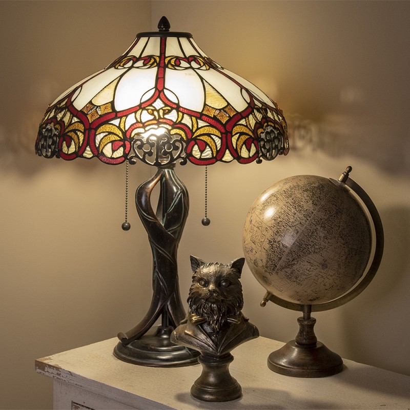 LumiLamp Lampada da tavolo Tiffany Ø 41x56 cm  Beige Rosso Vetro