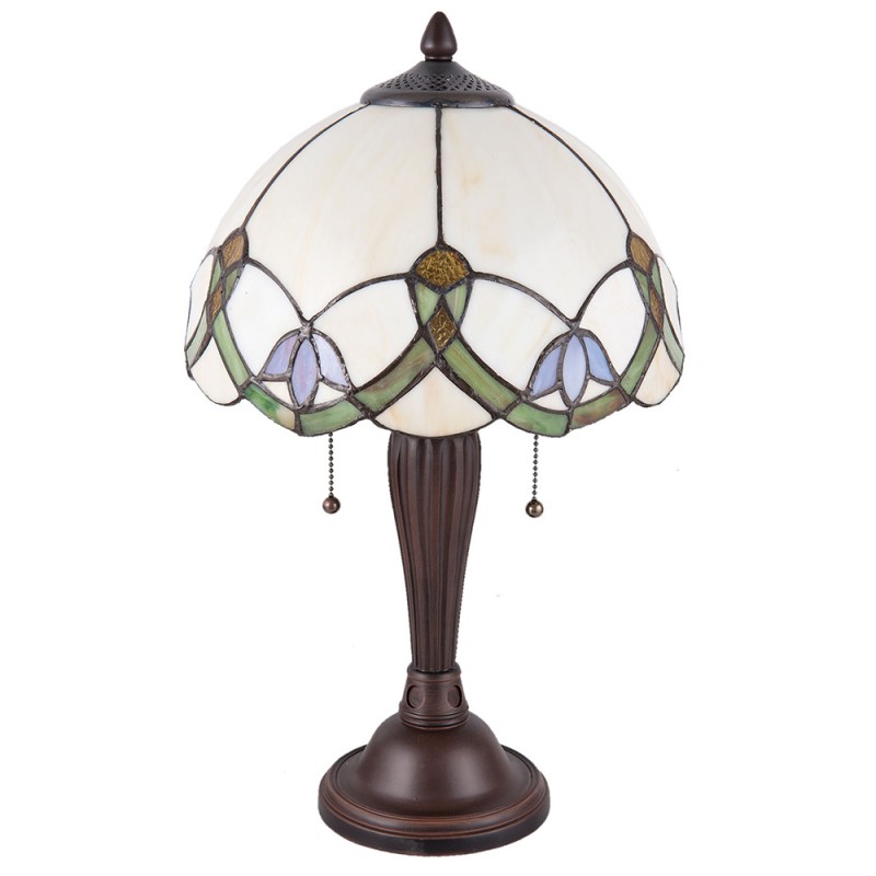 2LumiLamp Lampe de table Tiffany 5LL-5918 Ø 30*50 cm E27/max 2*40W Beige, Vert Vitrail Fleurs Lampe de bureau Tiffany