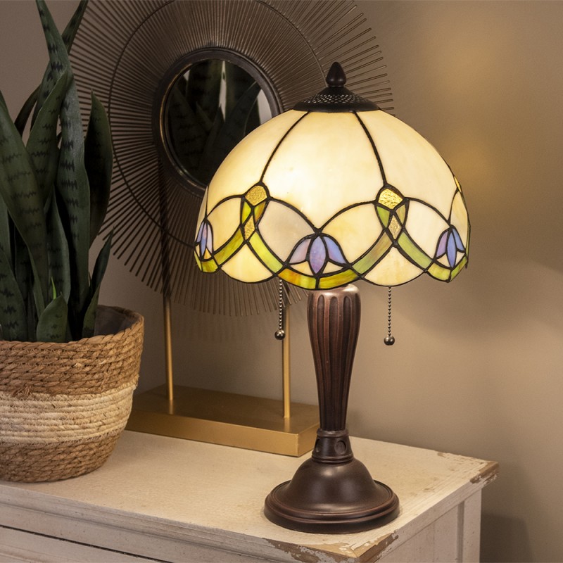 LumiLamp Lampe de table Tiffany Ø 30x50 cm  Beige, Vert Vitrail