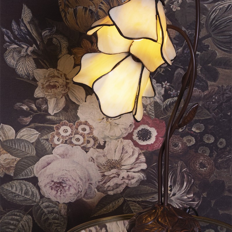 LumiLamp Lampada da tavolo Tiffany 40x21x64 cm Beige Plastica Vetro