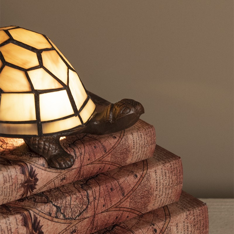 LumiLamp Lampada da tavolo Tiffany Tartaruga 23x14x8 cm  Marrone Vetro