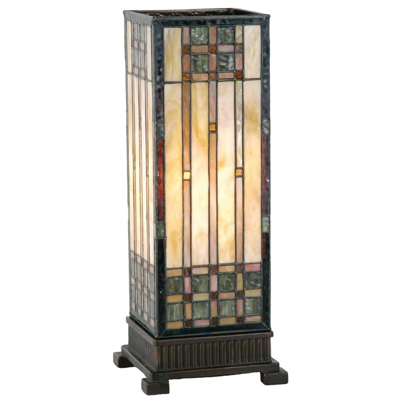 LumiLamp Lampe de table Tiffany 18x18x45 cm  Beige Marron Verre Rectangle