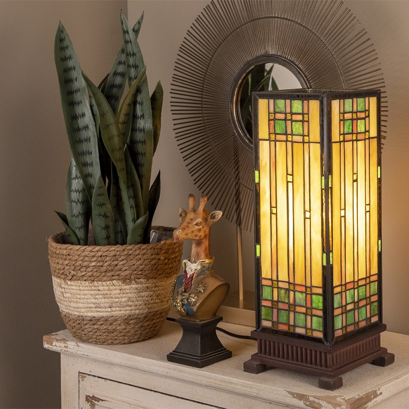 LumiLamp Lampe de table Tiffany 18x18x45 cm  Beige Marron Verre Rectangle