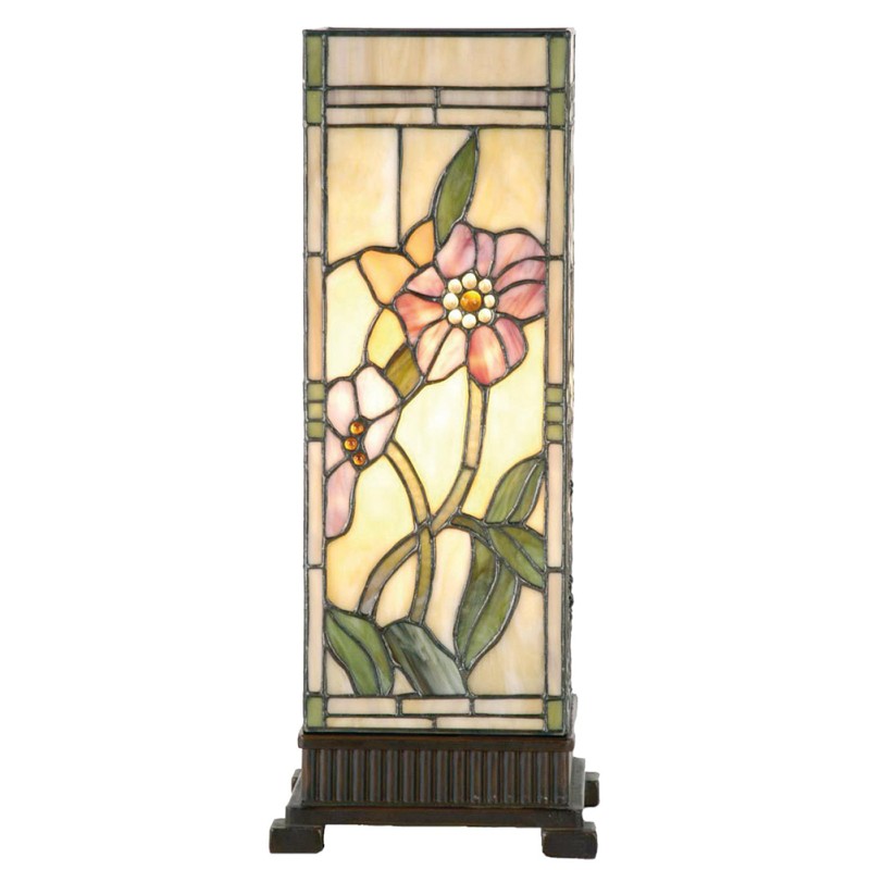 LumiLamp Table Lamp Tiffany 18x18x45 cm  Beige Pink Glass Rectangle Flowers