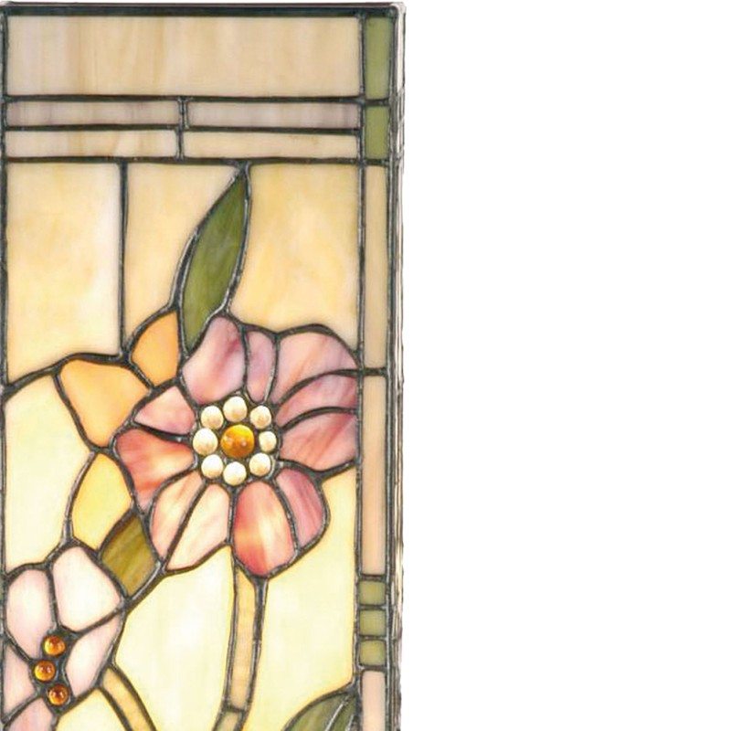 LumiLamp Lampe de table Tiffany 18x18x45 cm  Beige Rose Verre Rectangle Fleurs
