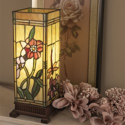 LumiLamp Tiffany Tafellamp 5LL-9224 18*18*45 cm E27/max 1*40W Beige Roze Glas in lood Rechthoek Bloem Tiffany Bureaulamp