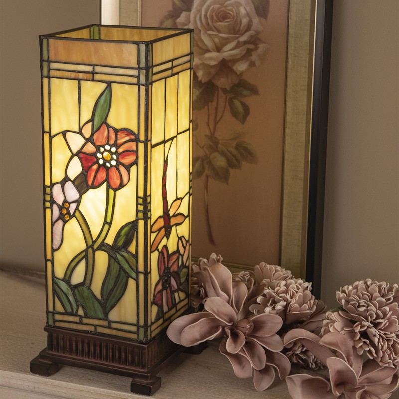 LumiLamp Lampada da tavolo Tiffany 18x18x45 cm  Beige Rosa  Vetro Rettangolo Fiori