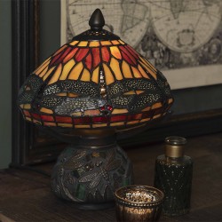 LumiLamp Lampe de table Tiffany Ø 22*21 cm E14/max 1*40W Rouge, Brun Vitrail