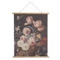 Clayre & Eef Wall Tapestry 80x100 cm Brown White Wood Textile Rectangle Flowers
