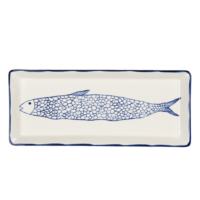 Clayre & Eef Serving Platter 30x12x2 cm Beige Ceramic Rectangle Fish