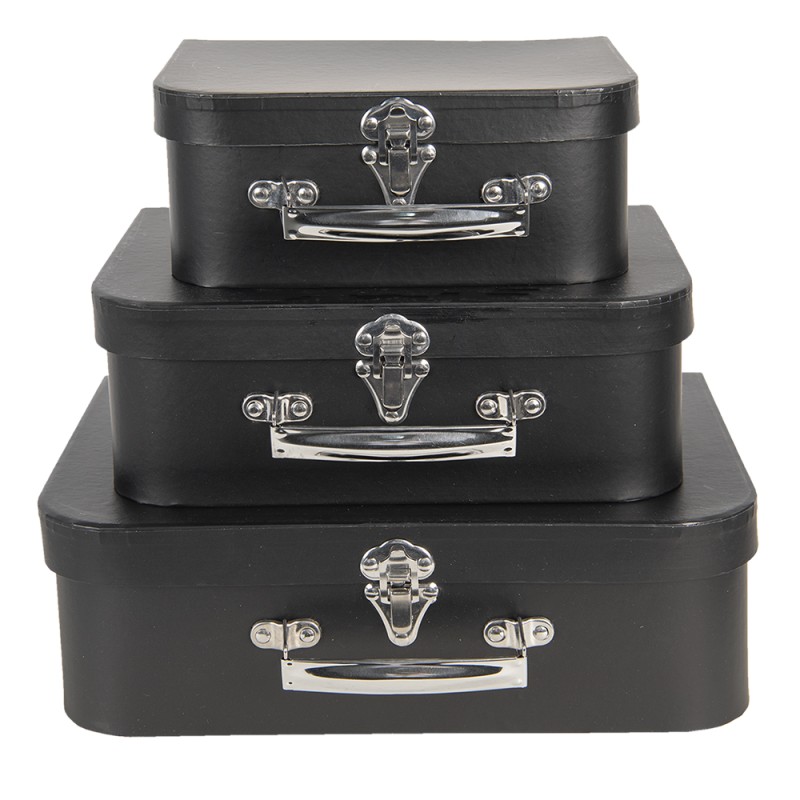 Clayre & Eef Decorative Suitcase Set of 3 30x21x9/25x18x9/20x16x8 cm Black Cardboard Rectangle