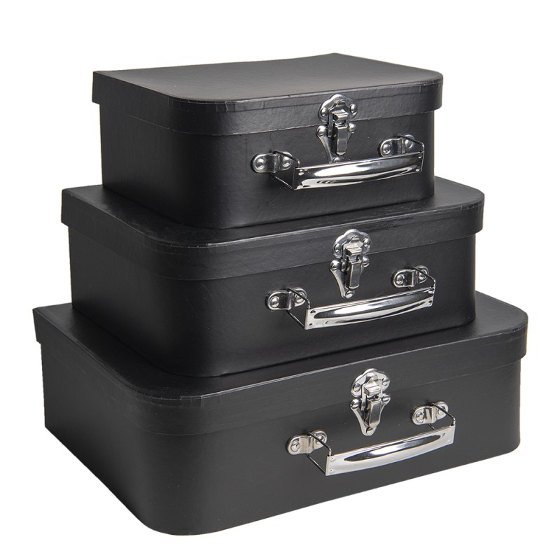 Clayre & Eef Décoration valise set de 3 30x21x9/25x18x9/20x16x8 cm Noir Carton Rectangle