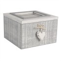 Clayre & Eef Aufbewahrungsbox 14x14x9 cm Grau Weiß Holz Glas Quadrat Herz
