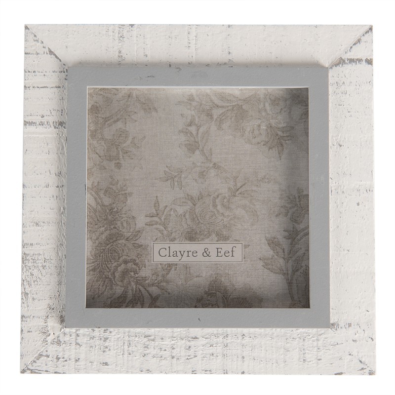 Clayre & Eef Boîte de rangement 14x14x9 cm Gris Blanc Bois Verre Carré Coeur