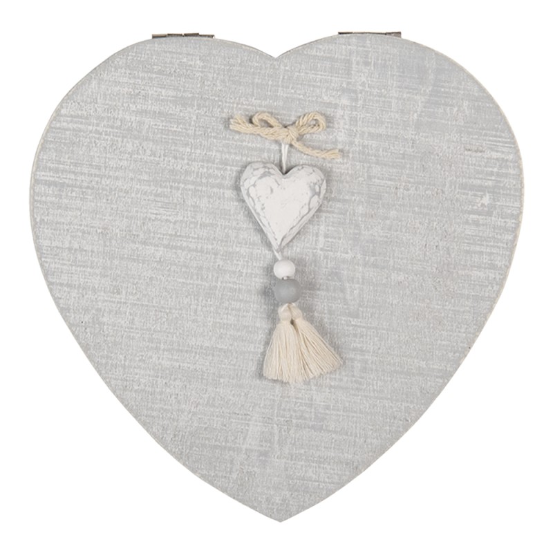 Clayre & Eef Scatola di archiviazione 18x18x6 cm Grigio Bianco Legno  A forma di cuore Coure