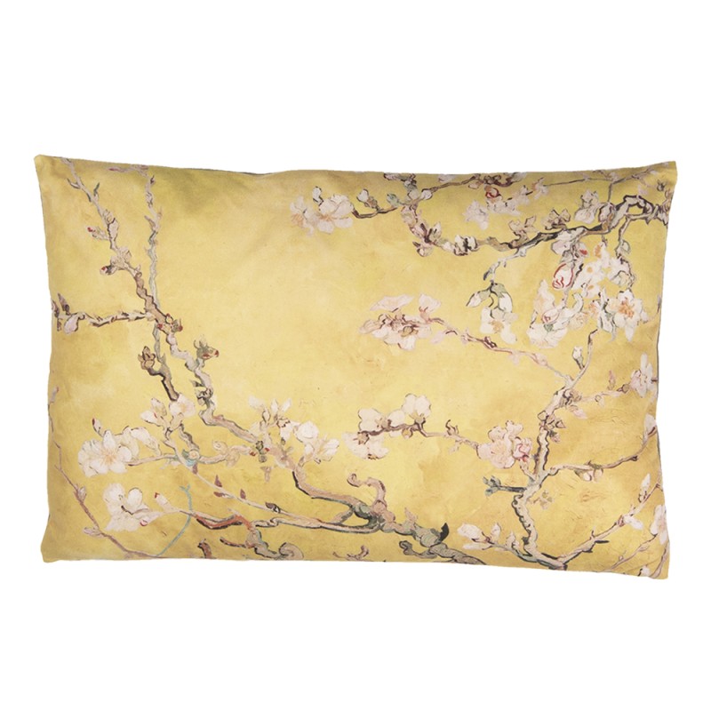 Clayre & Eef Decorative Cushion 60x40 cm Yellow Polyester Rectangle Blossom Branches