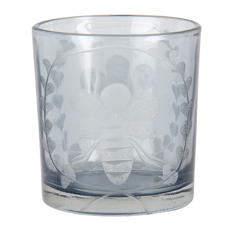 Clayre & Eef Tealight Holder Ø 7x8 cm Grey Glass Round Bee
