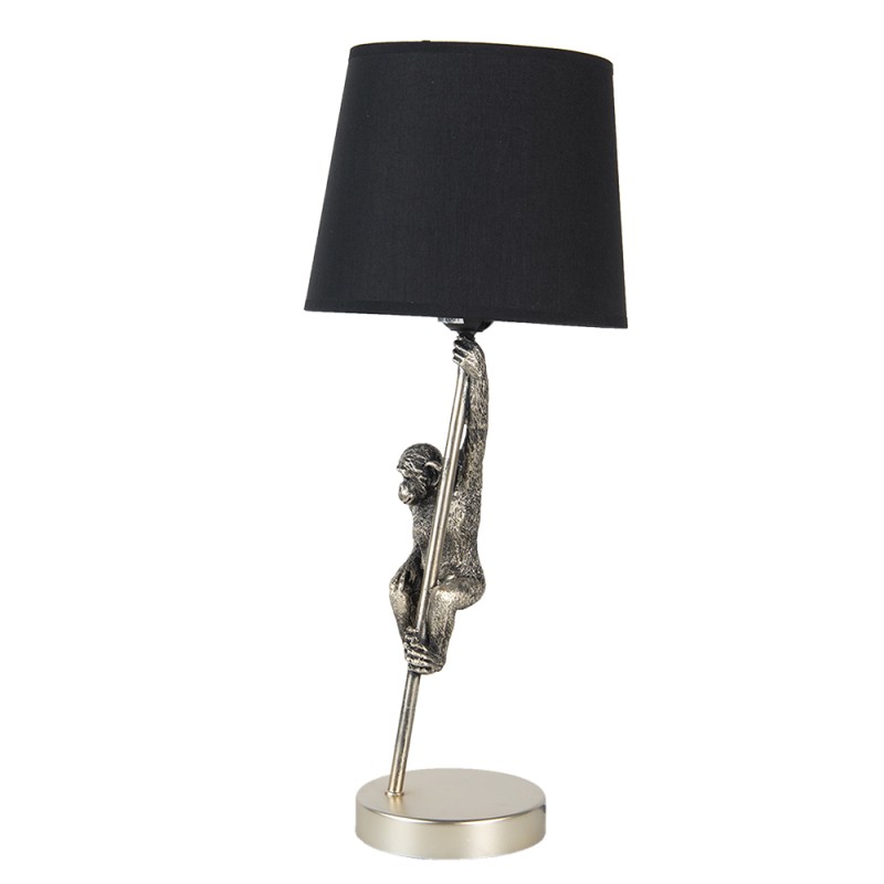 Clayre & Eef Table Lamp Monkey Ø 20x49 cm  Silver colored Black Plastic Round