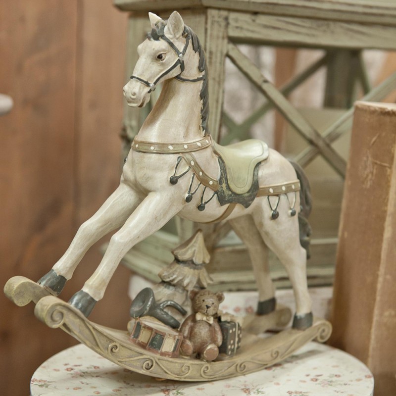 2Clayre & Eef Statuetta Cavallo a dondolo 30x8x27 cm Bianco