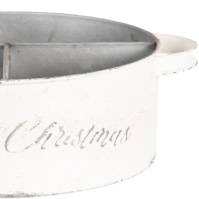 Clayre & Eef Compartment Box 3 compartments 36x28x10 cm White Iron Round Home Christmas