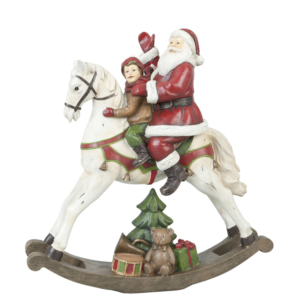 Clayre&Eef Beeld Kerstman 30 cm Rood Wit Kunststof afbeelding