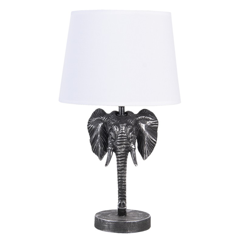 Clayre & Eef Tischlampe Elefant 23x23x41 cm  Schwarz Weiß Kunststoff