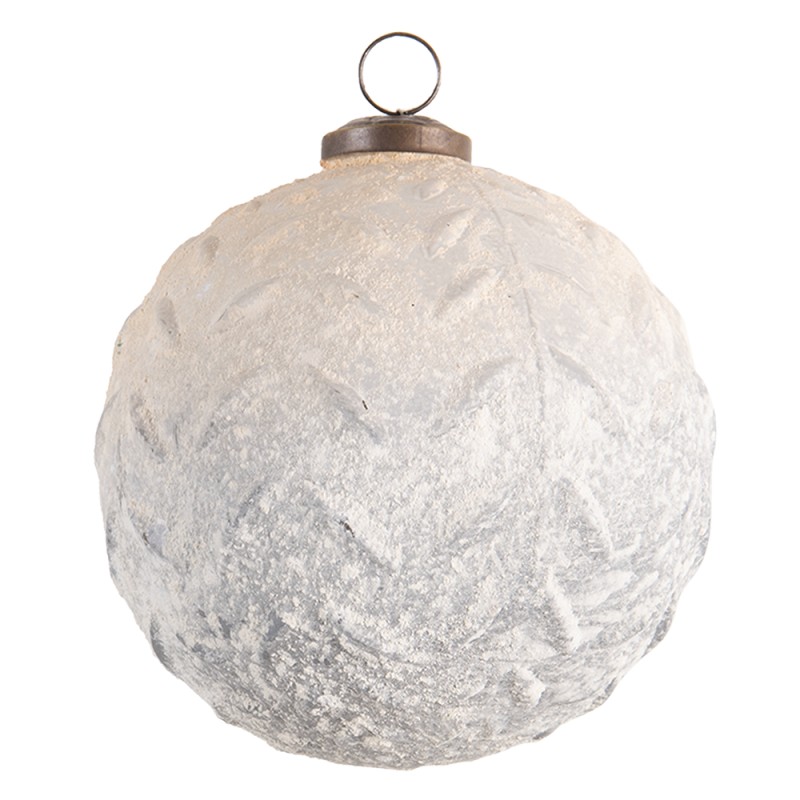 Clayre & Eef Christmas Bauble XL Ø 12 cm White Grey Glass Round