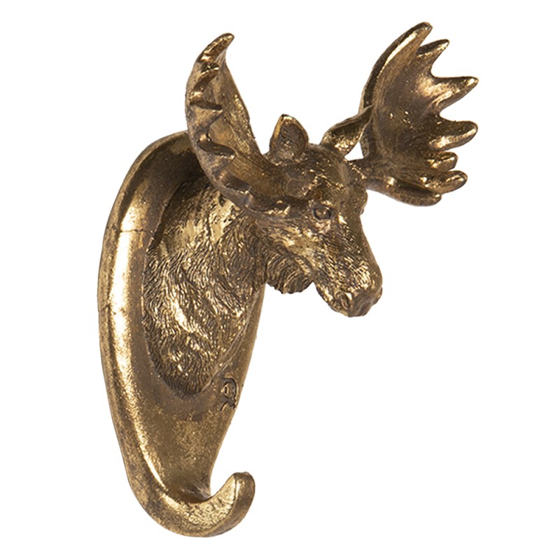 Clayre & Eef Wall Hook Moose 10x7x13 cm Gold colored Polyresin