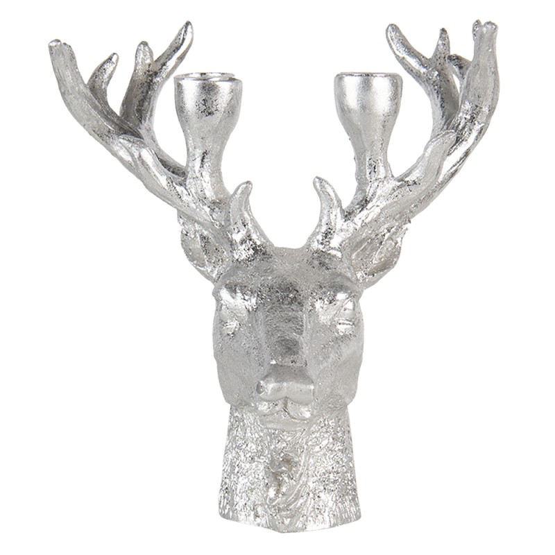 Clayre & Eef Candle holder Reindeer 22x21x24 cm Silver colored Plastic